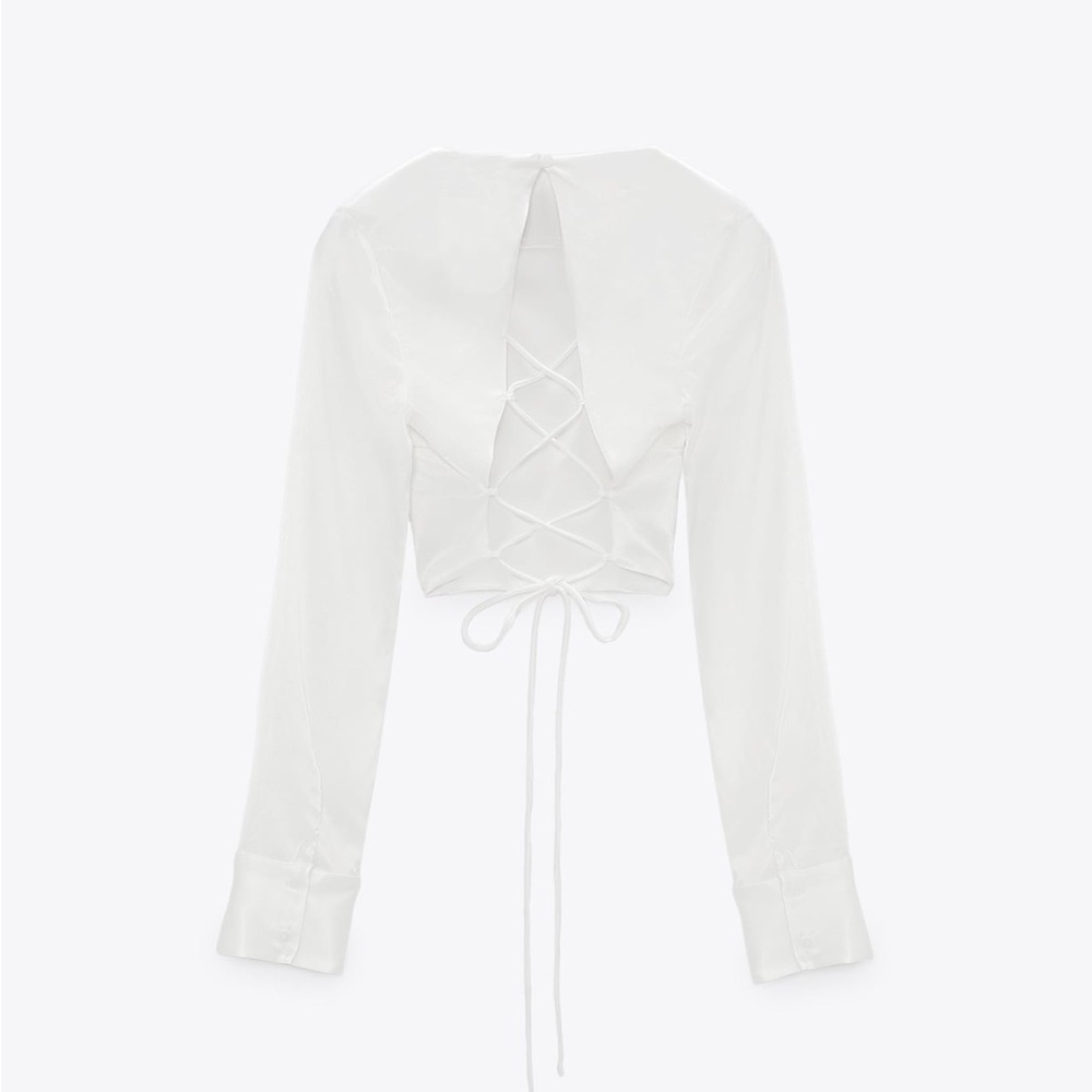 Zara White Lace-Up Crop Top